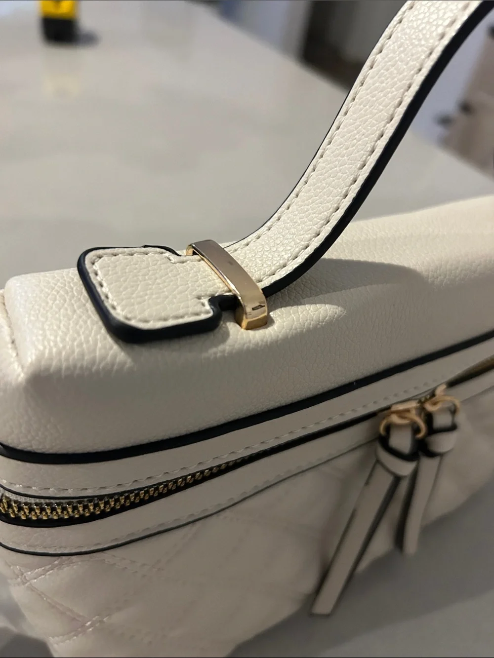 Malibu Skye Light Cream Quilted Crossbody Bag with Top Handle